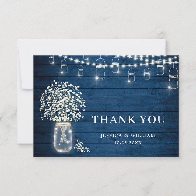 Carte De Remerciements Mason de l'haleine pour bébé Jar Aquarelle rustiqu (Devant)