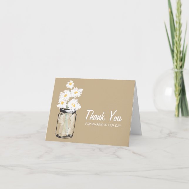 Carte De Remerciements Mason Jar filled with White Daisies (Devant)