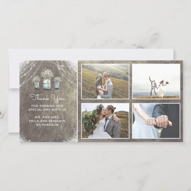 Carte De Remerciements Mason Jars et le Mariage rustique de la respiratio (Devant)