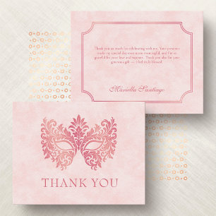 Carte De Remerciements Masque de bal masqué élégant Quinceanera