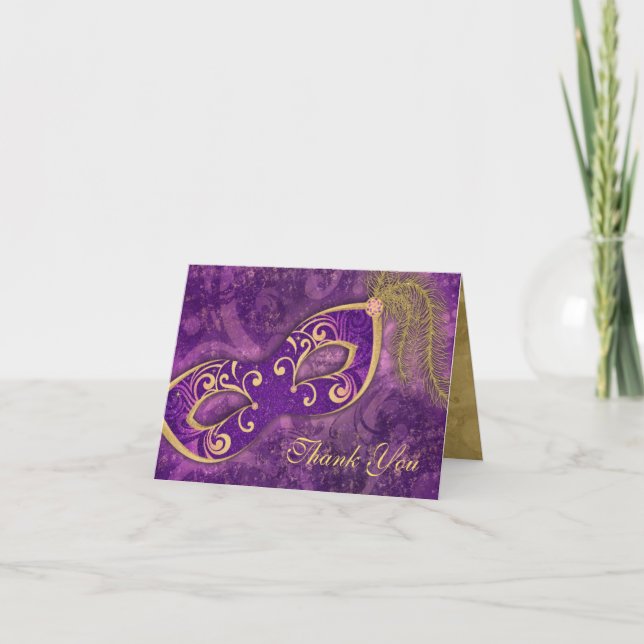 Carte De Remerciements Masque de Bal Masqué Remerciements Mariage Violet (Devant)