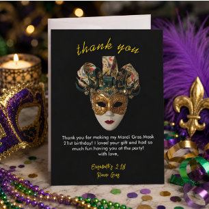 Carte De Remerciements Masque de Mardi Gras Fête d'anniversaire 21 ans