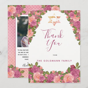 Carte De Remerciements Mauve   Aquarelle rose pâle Bat mitzvah floral