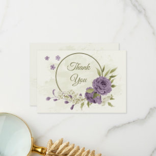 Carte De Remerciements mauve fleurs blanches verdure mariage