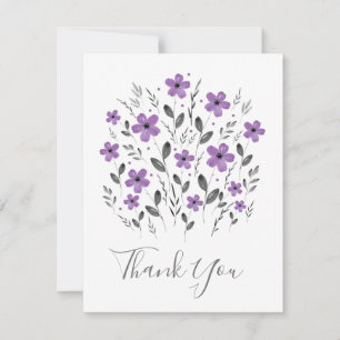 Carte De Remerciements Mauve Grey Cinq Pétales Aquarelle Motif Floral