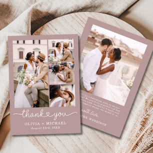 Carte De Remerciements Mauve Pink Four Photo Collage Mariage de script