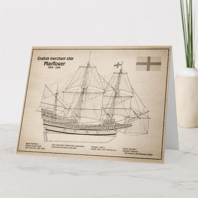 Carte De Remerciements Mayflower - Plans de conception de navire SD (Devant)