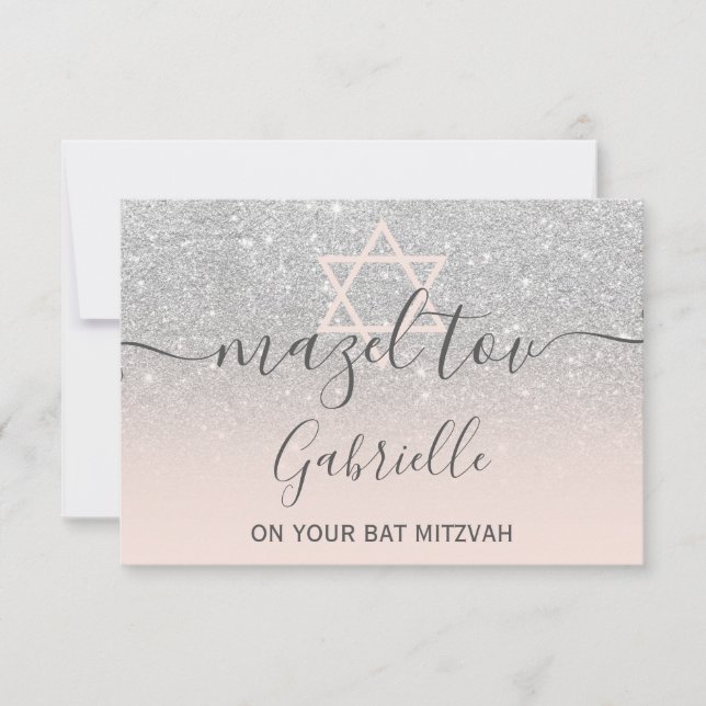 Carte De Remerciements Mazel Tov argent parties scintillant Bat mitzvah r (Devant)