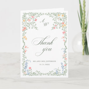 Carte De Remerciements Meadow Pastel Français Rose Floral Mariage
