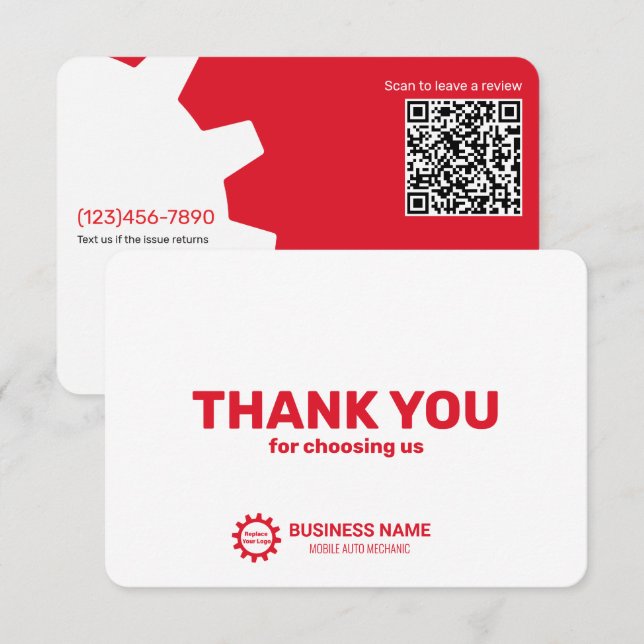 Carte De Remerciements Mécanicien automobile mobile (Devant / Derrière)