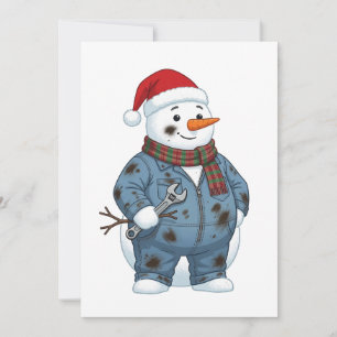 Carte De Remerciements Mécanicien Bonhomme de Neige Noël 2026 Fête Bleu C