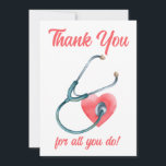 Carte De Remerciements Medical Heart Stethoscope Nursing Doctor Nurse<br><div class="desc">This thank you card features pink and blue text along with a heart shaped stethoscope. It is perfect for thanking a health care professional in your life whether a doctor,  nurse,  or anyone else who helps keep your hospital or doctor's office running!</div>
