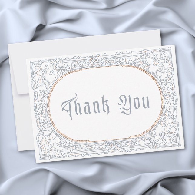 Carte De Remerciements Medieval Fantasy Blue & Gold Etching Wedding (Medieval Fantasy Blue & Gold Etching Wedding Thank You Card)