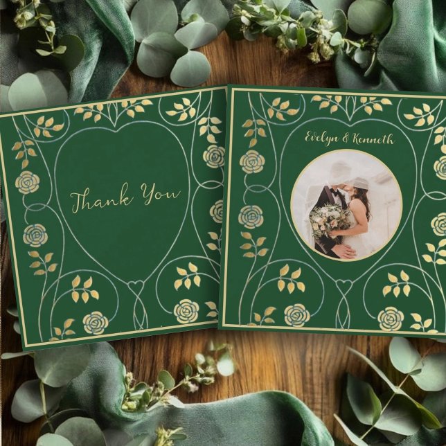 Carte De Remerciements Médiéval Gold Floral Coeurs et épée avec photo (Créateur téléchargé)