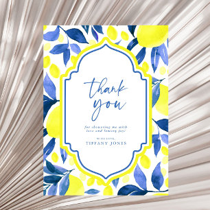 Carte De Remerciements Mediterranean Blue Yellow Lemons Bridal Shower