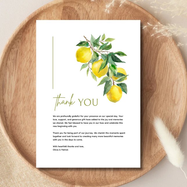 Carte De Remerciements Mediterranean Italy Greece Lemon Vibrant Wedding (Créateur téléchargé)