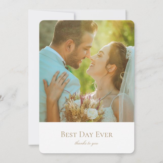 Carte De Remerciements Meilleur Jour Ever Elegant Mariage Photo Or (Devant)