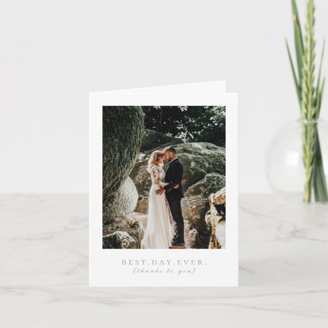 Carte De Remerciements Meilleur Jour jamais Sage Green Mariage Photo Merc (Devant)