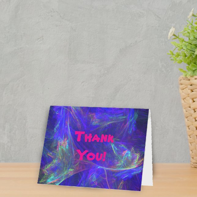 Carte De Remerciements Mélange Abstrait de couleurs vives bleu rose vert (Vibrant abstract design pretty swirled colours in pink, green, and dark blue on Thank You card.)
