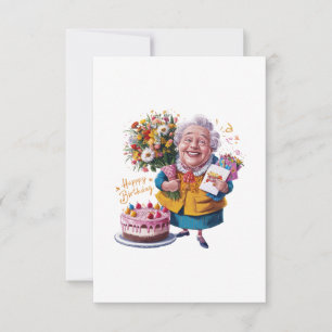 Carte De Remerciements Mémé à vélo avec gâteau et ballons