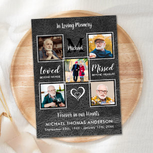 Carte De Remerciements Mémorial 5 Photo Sympathie en cuir Vintage Funérai