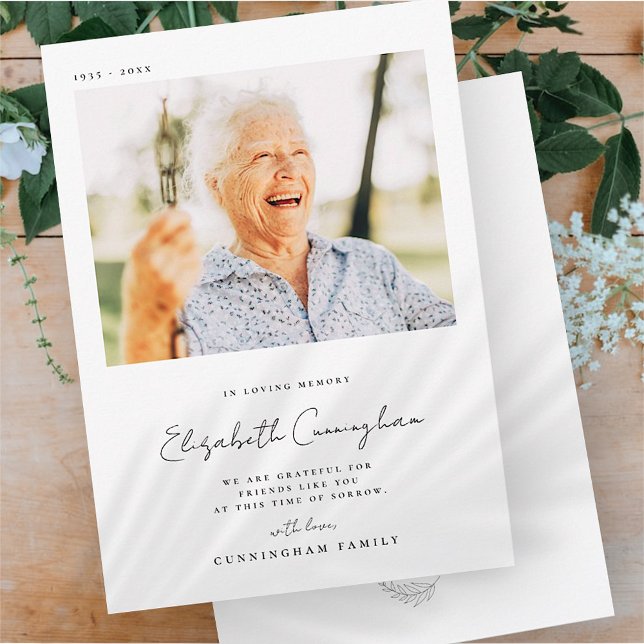 Carte De Remerciements Mémorial Amour Mémoire Élégant Simple Photo Modern (Créateur téléchargé)