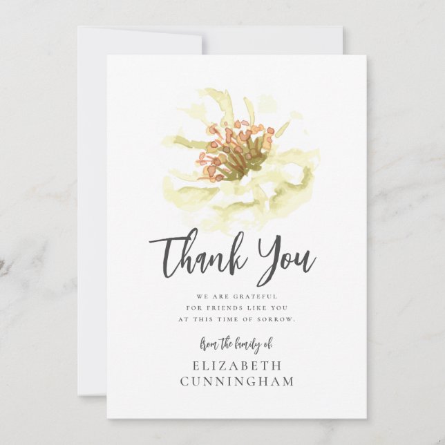 Carte De Remerciements Mémorial botanique floral d'aquarelle moderne (Devant)