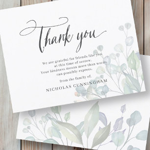 Carte De Remerciements Memorial Classic Simple Foliage Botaniques