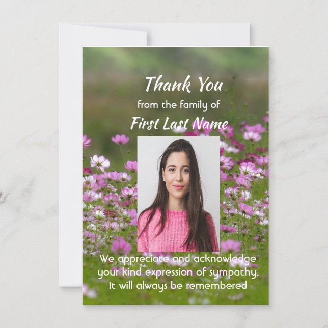 Carte De Remerciements Memorial Custom Cosmos Garden Flowers Thank you (Devant)