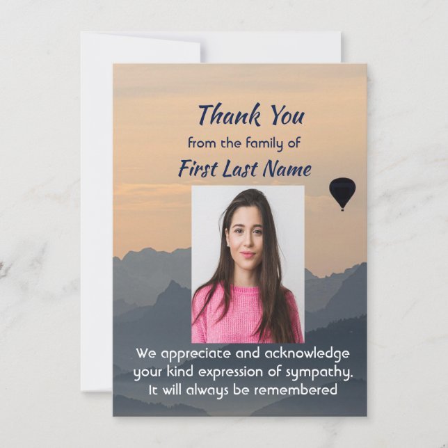Carte De Remerciements Memorial Custom Hot Air Balloon Thank you (Devant)