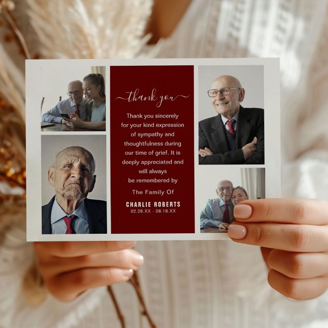 Carte De Remerciements Mémorial de la grille de photos moderne | Funérail (Créateur téléchargé)