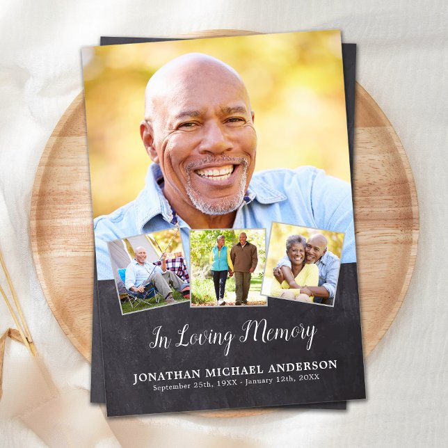 Carte De Remerciements Memorial Elegant 4 Photo Collage Sympathy Funérail (Créateur téléchargé)
