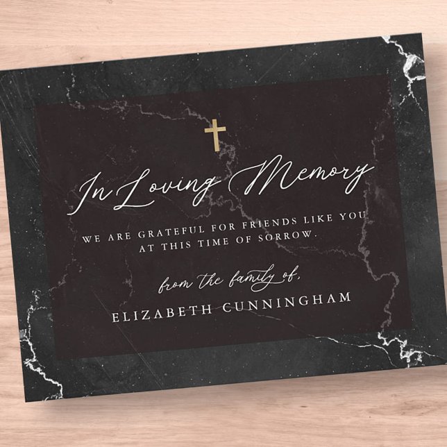 Carte De Remerciements Mémorial Elégant noir et blanc Simple Faux Cross (Créateur téléchargé)