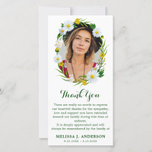 Carte De Remerciements Mémorial floral de Daisy Photo Sympathy Funéraille