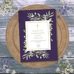 Carte De Remerciements Mémorial funéraire chrétien Purple Greenery
