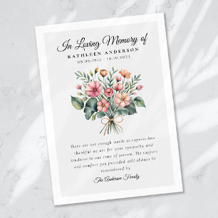 Carte De Remerciements Mémorial funéraire floral boho