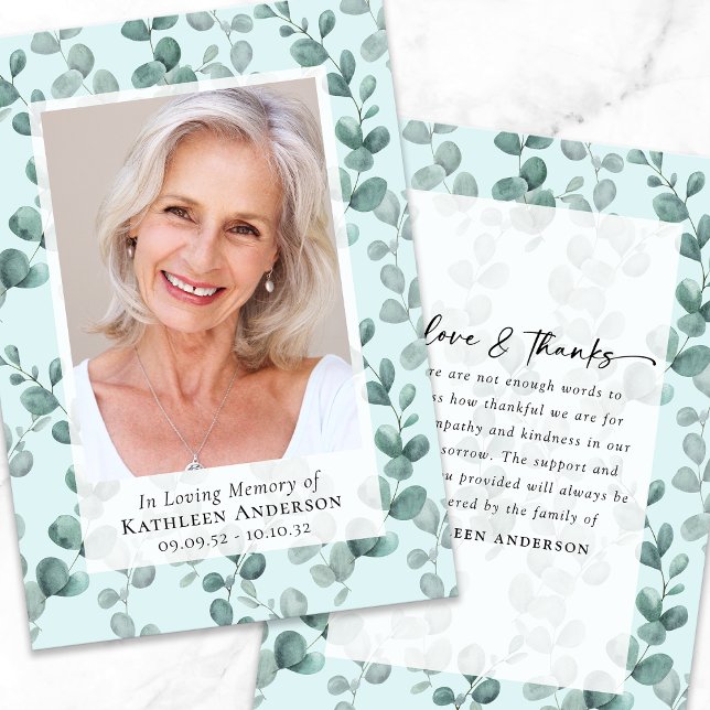 Carte De Remerciements Mémorial funéraire photo Eucalyptus (Créateur téléchargé)