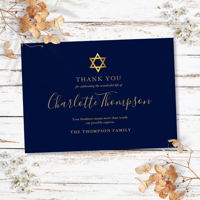 Carte De Remerciements Memorial Funeral Gold Star de David Jewish Simple (Memorial Funeral Gold Star of David Jewish Simple Thank You Card
)