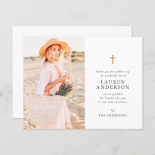 Carte De Remerciements Memorial Funeral Modern Simple Chic Gold Cross