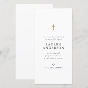 Carte De Remerciements Memorial Funeral Modern Simple Chic Gold Cross