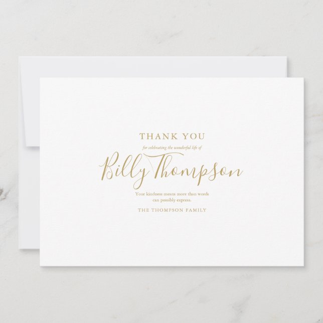 Carte De Remerciements Memorial Funeral Photo Simple Elegant Gold Script  (Devant)