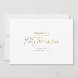 Carte De Remerciements Memorial Funeral Photo Simple Elegant Gold Script 