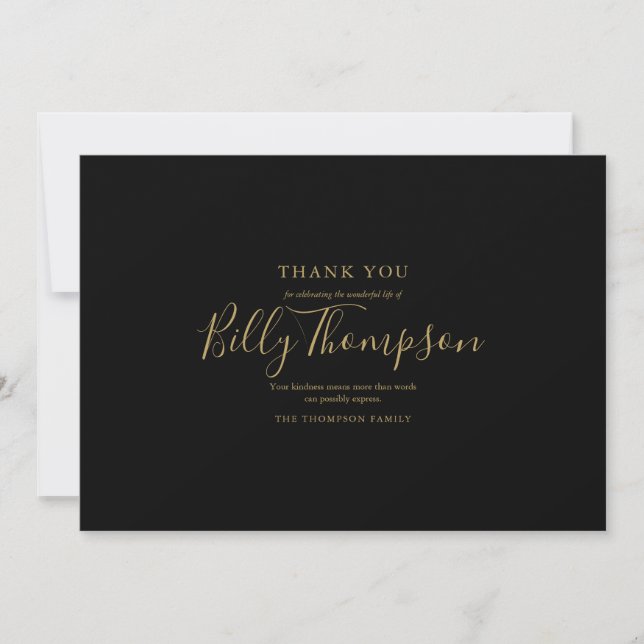 Carte De Remerciements Memorial Funeral Photo Simple Elegant Gold Script (Devant)