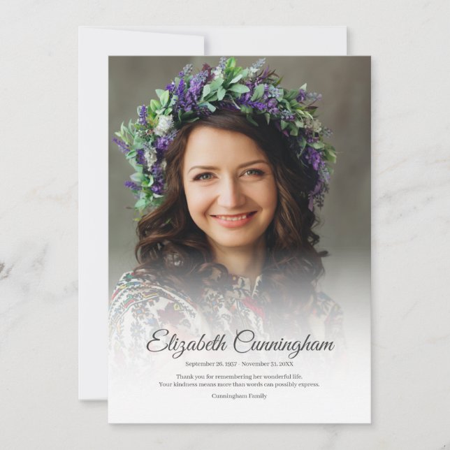 Carte De Remerciements Memorial Funeral Simple Modern Classic Photo (Devant)