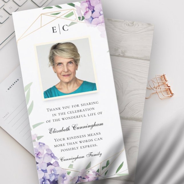Carte De Remerciements Mémorial géométrique floral de Hydrangea Lilac (Créateur téléchargé)
