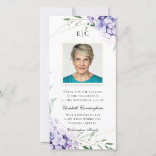 Carte De Remerciements Mémorial géométrique floral de Hydrangea Lilac