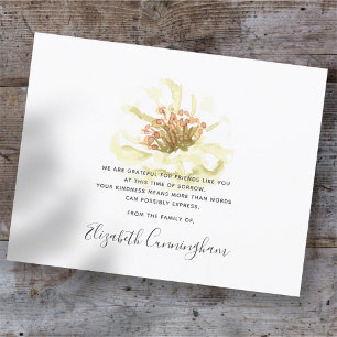 Carte De Remerciements Memorial Modern Chic Floral Foliage Botanicals