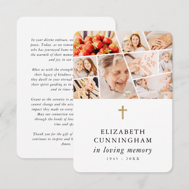 Carte De Remerciements Memorial Modern Simple 9 Photos Prière (Devant / Derrière)