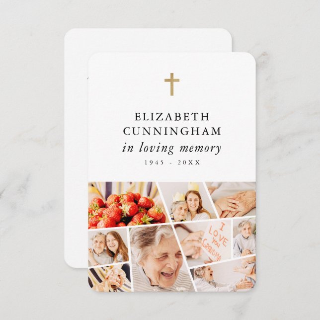 Carte De Remerciements Memorial Modern Simple 9 Photos Prière (Devant / Derrière)