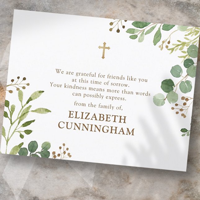 Carte De Remerciements Mémorial Moderne Aquarelle Folithe Gold Cross (Créateur téléchargé)